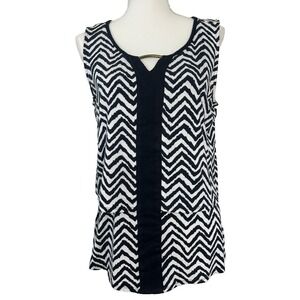 Cato Top Womens Sz L Black & White Sleeveless Keyhole Pullover Flowy Lagenlook